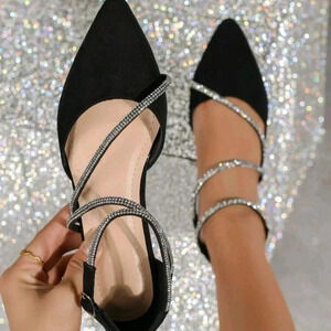 Women's Double Buckle Water Diamond Hollow Out Flat Shoes With Black Velvet,